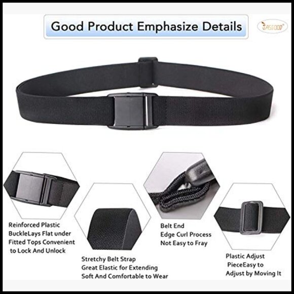 No Show Stretch Belt with Flat Buckle for Jeans Pants Dresses